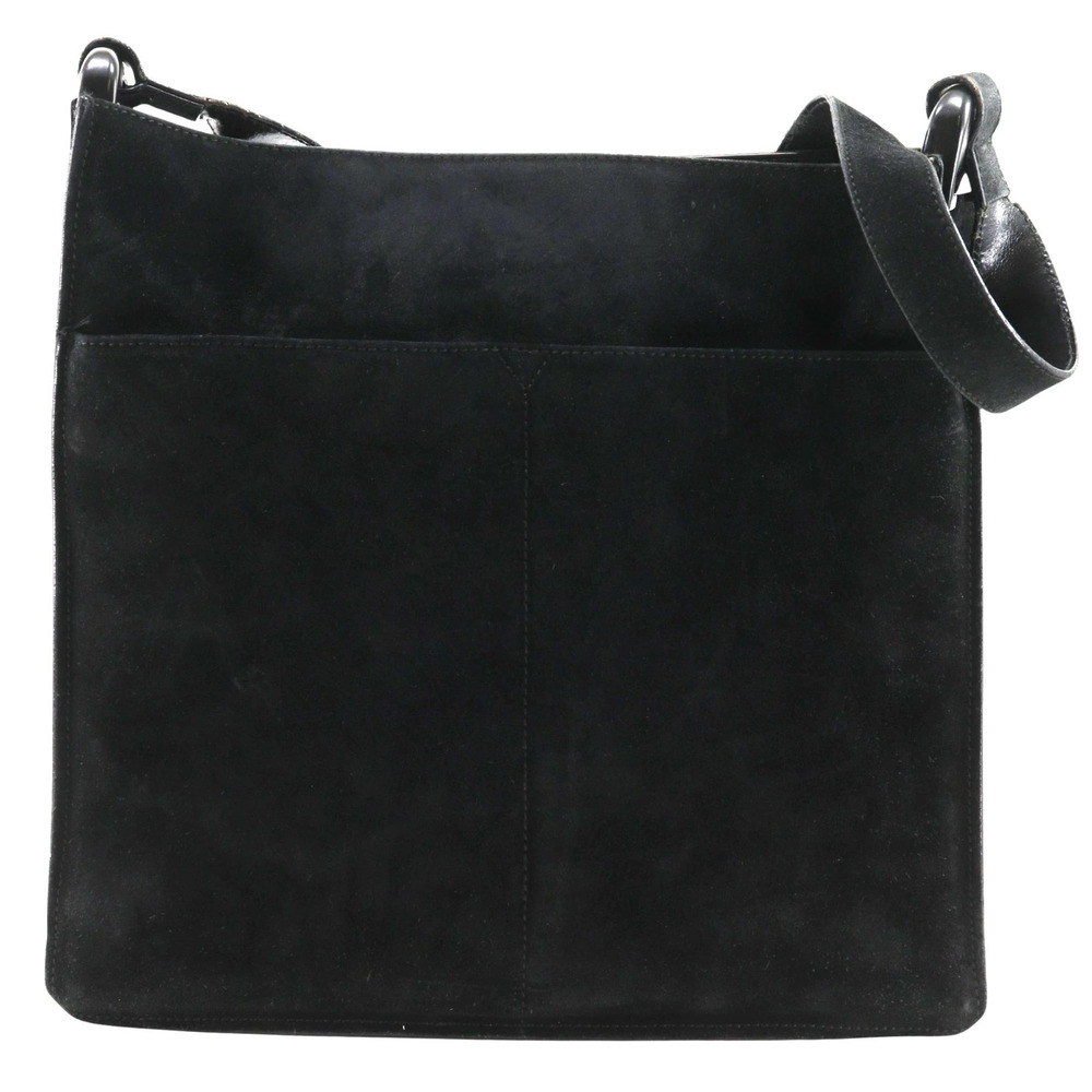 Gucci Suede Strap Magnetic Closure Shoulder Bag Black